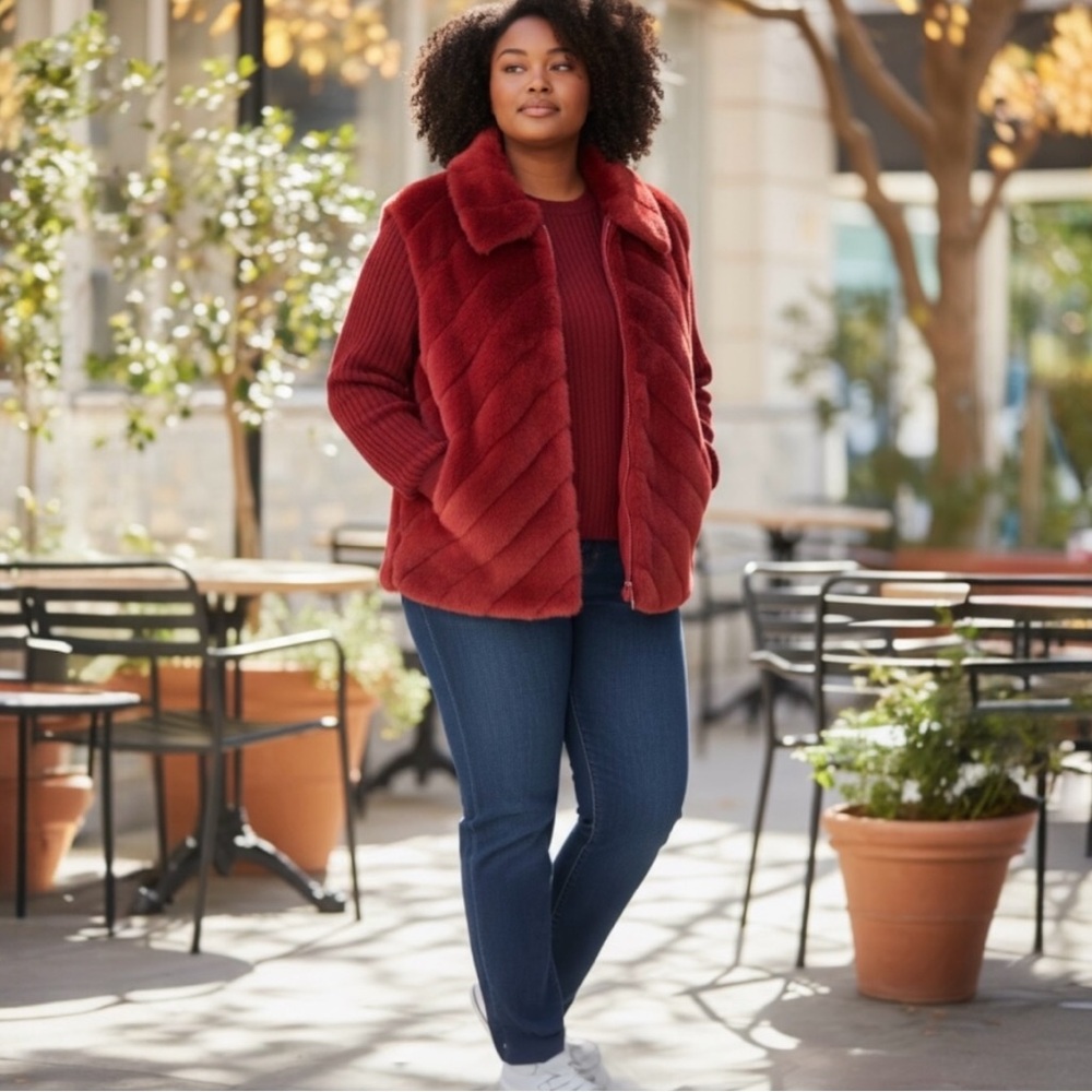 Ashley Stewart Burgundy Teddy Jacket 2X